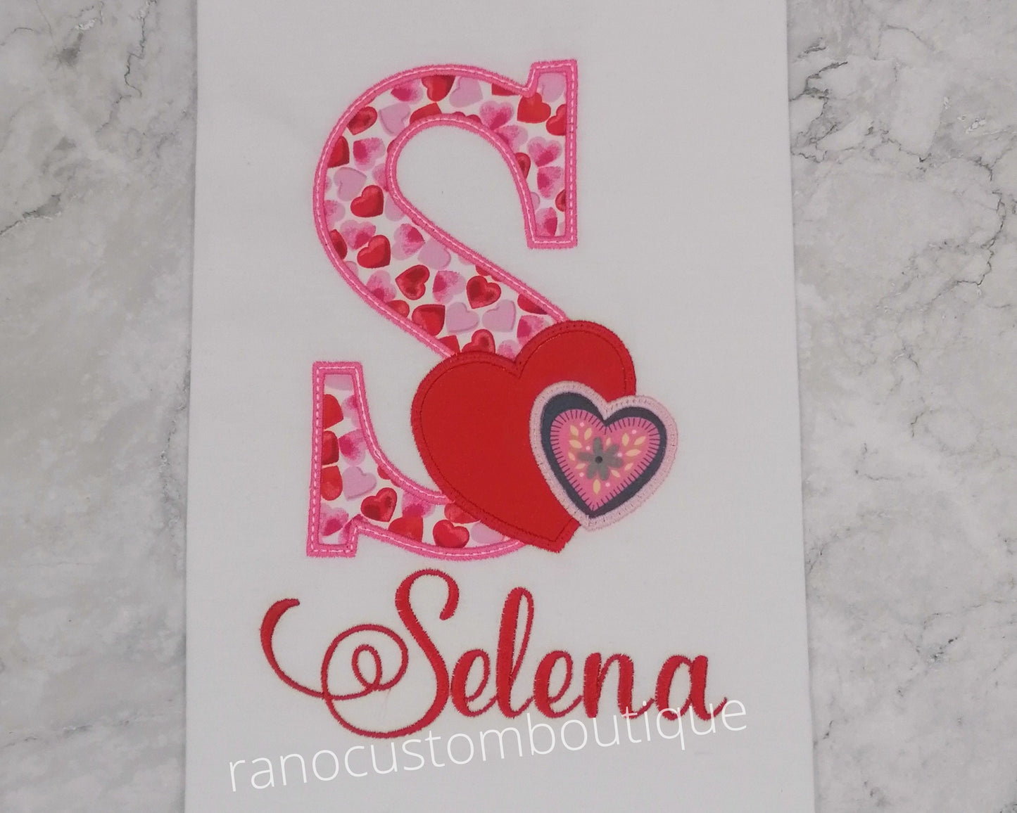 Number Valentine Heart Embroidered Girls Shirt, Monogram Heart T-Shirt, Personalized Initials Red Girls Shirt, A-Z Alphabet Custom Shirt