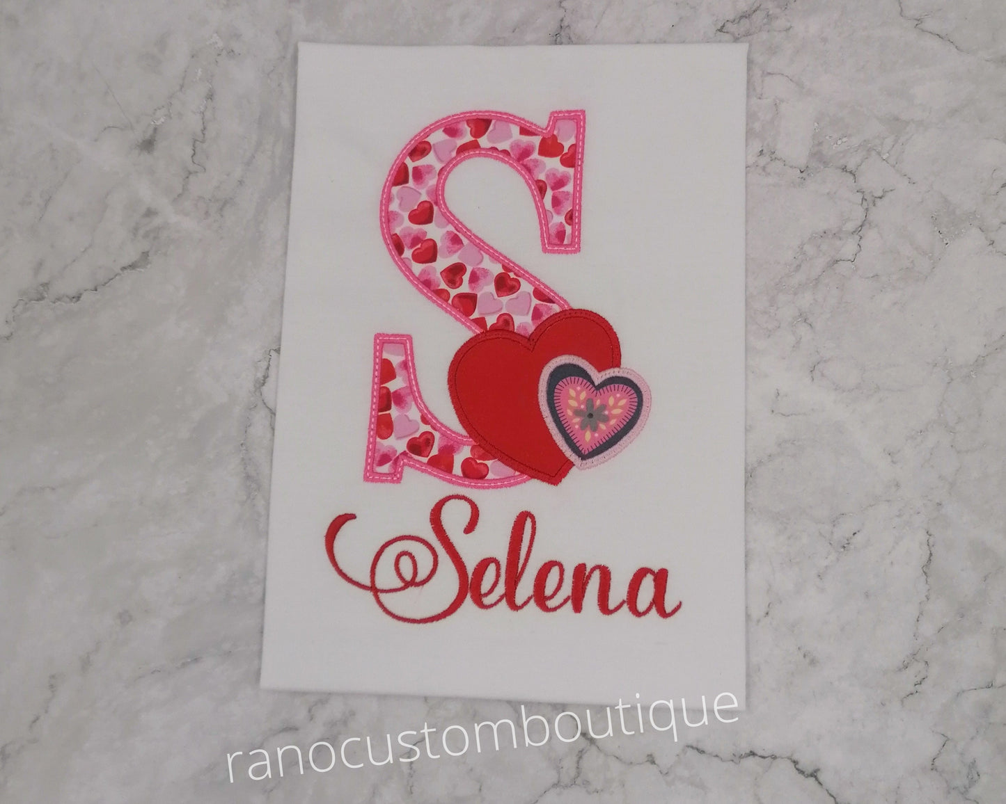 Number Valentine Heart Embroidered Girls Shirt, Monogram Heart T-Shirt, Personalized Initials Red Girls Shirt, A-Z Alphabet Custom Shirt