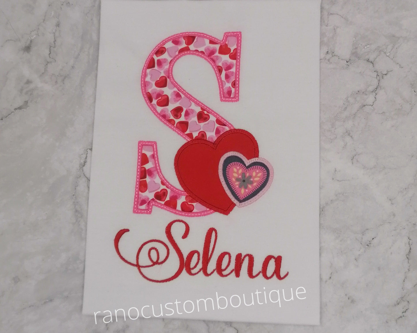 Number Valentine Heart Embroidered Girls Shirt, Monogram Heart T-Shirt, Personalized Initials Red Girls Shirt, A-Z Alphabet Custom Shirt