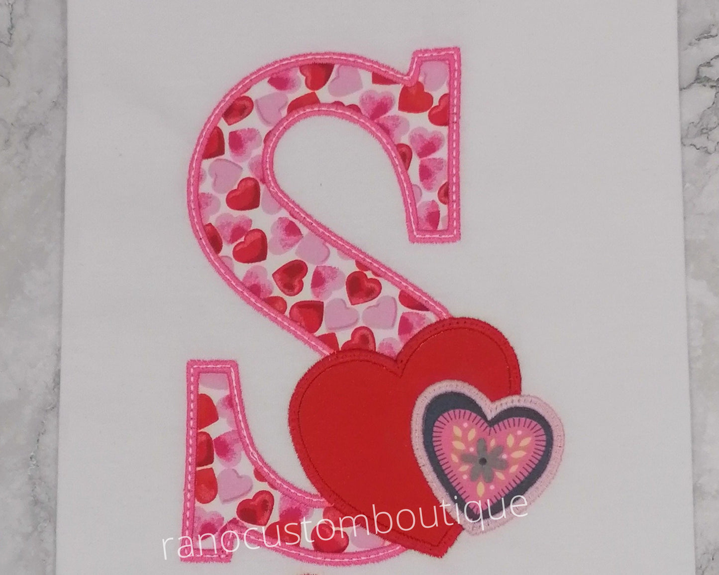 Number Valentine Heart Embroidered Girls Shirt, Monogram Heart T-Shirt, Personalized Initials Red Girls Shirt, A-Z Alphabet Custom Shirt