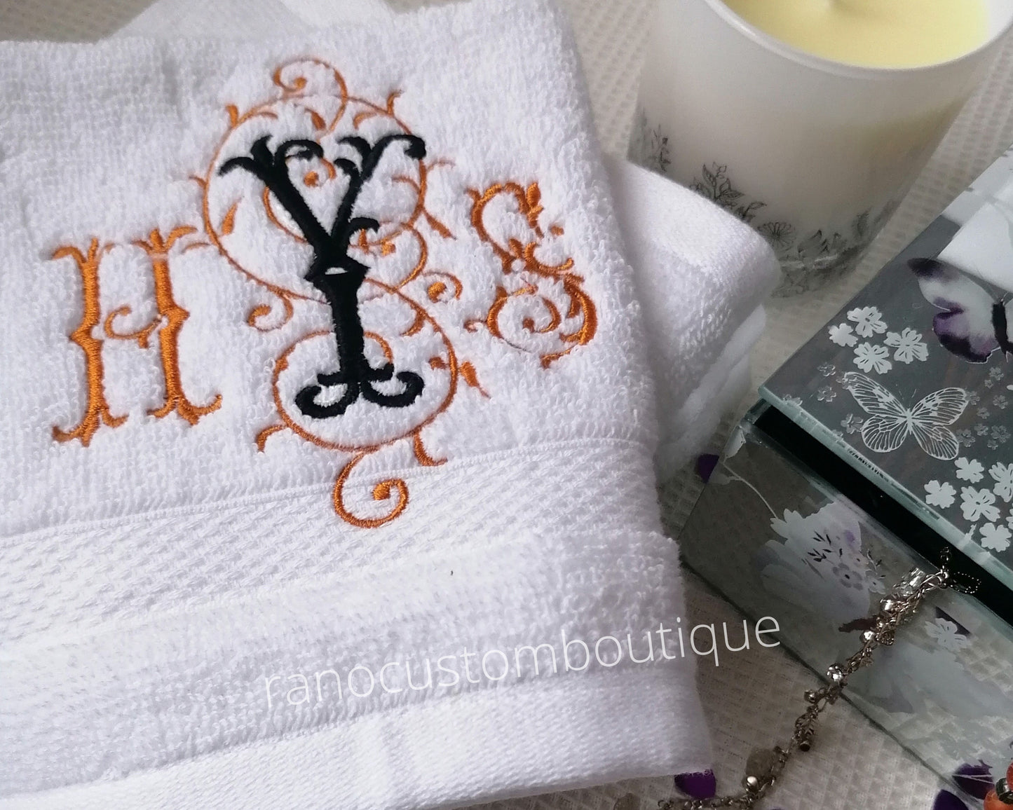 Personalized Flannel/Washcloth, Embroidered Cotton Face Towel, Manoir Monogram Design, Monogrammed Face cloth