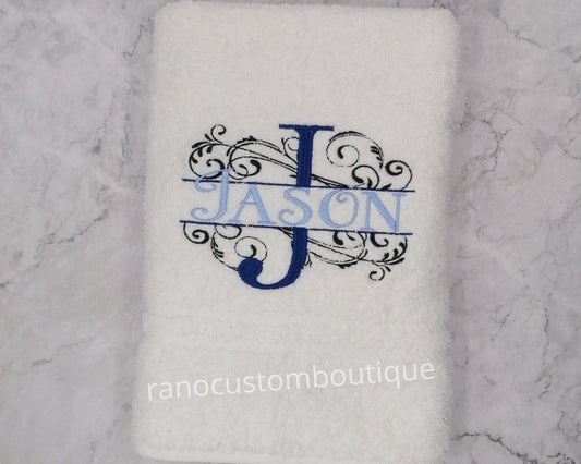 Personalized Embroidered Towel, Monogrammed Split Design Towel, Wedding Gifts, Custom Name Towel