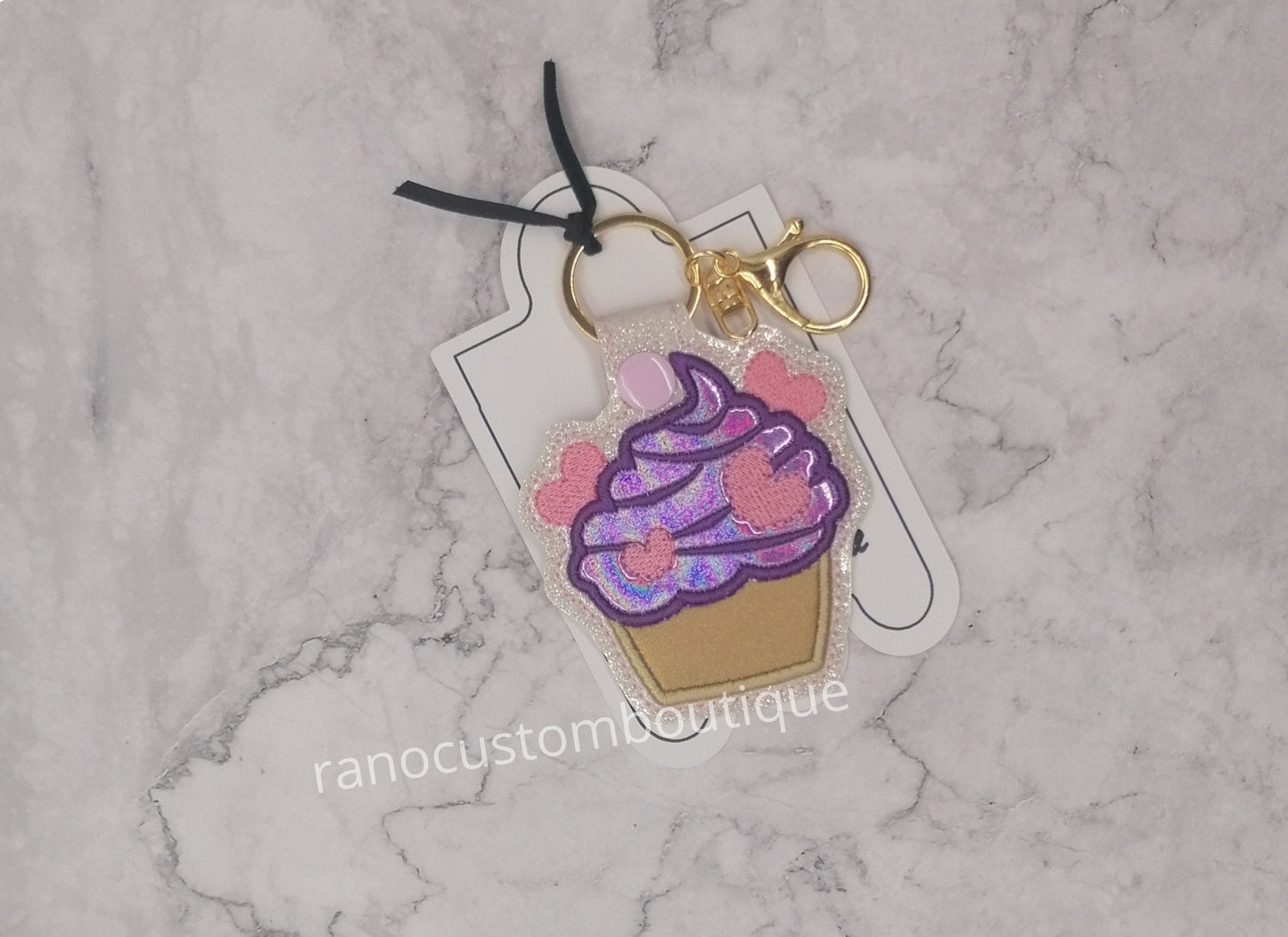 Embroidered, Purple Topping Cupcake Key Fob, Embroidered Cupcake Keychain, Embroidered Design Cupcake, Purple Key Fob