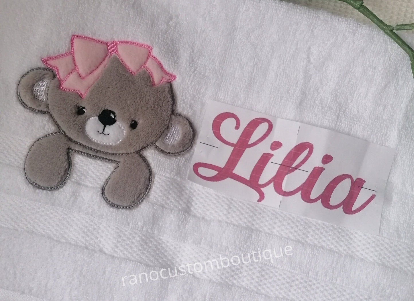 Personalised Embroidered  Baby Towel, Teddy Bear Design, Teddy Bear Towel, Custom Name Towel