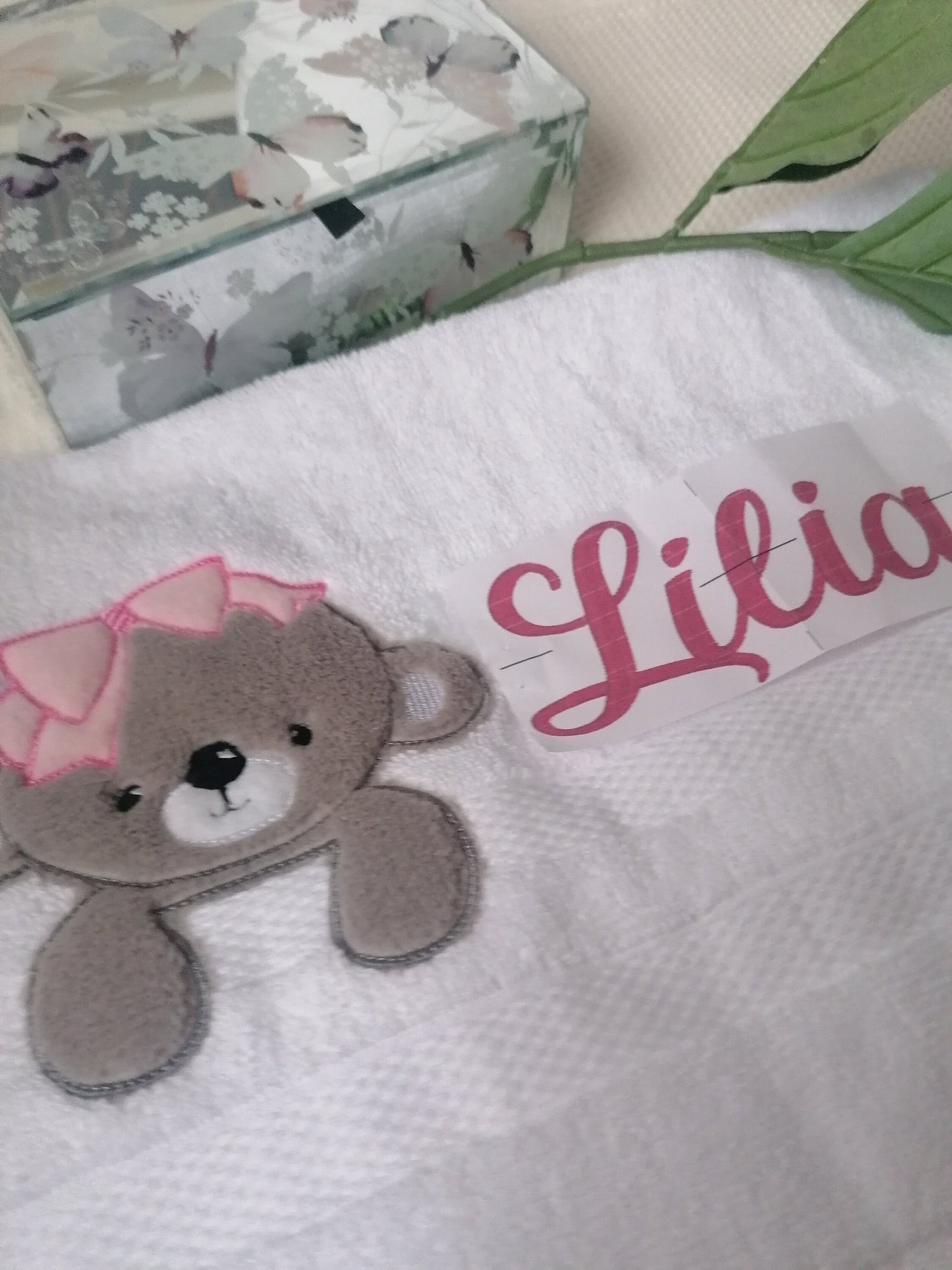 Personalised Embroidered  Baby Towel, Teddy Bear Design, Teddy Bear Towel, Custom Name Towel