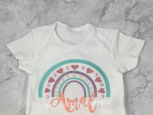 Rainbow Girls T-Shirts, Custom Girls rainbow Shirt, Embroidered Rainbow Birthday Shirts, Personalised Name Rainbow Design