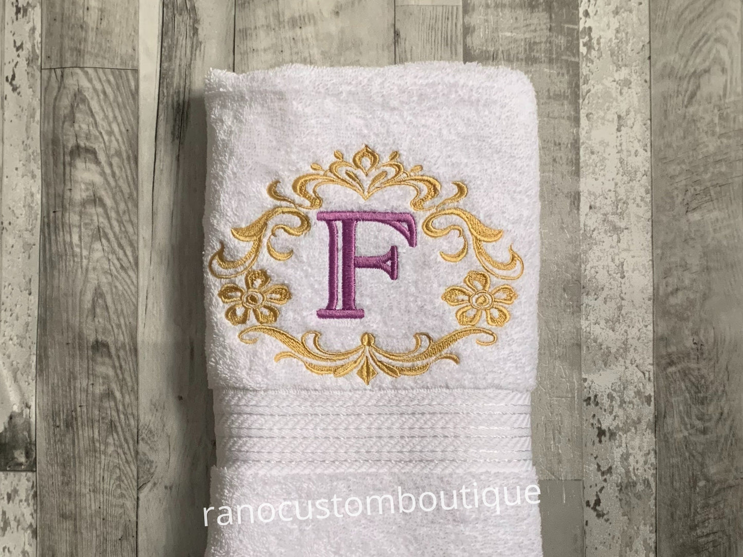 Personalised Embroidered Towel, Custom Towel, Damask Monogram Frame design, Embroidered Monogram Towel, Personalized Towel