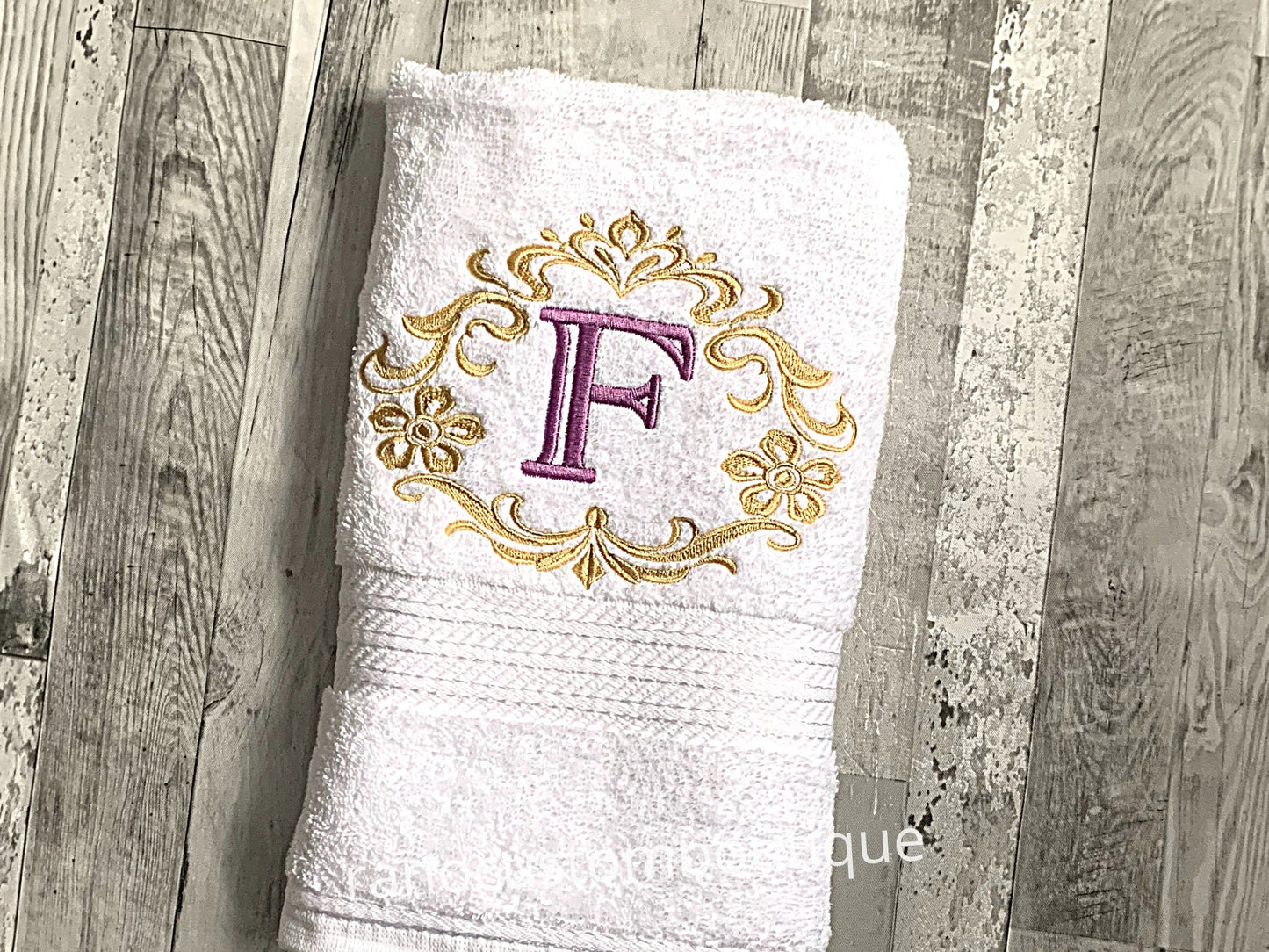 Personalised Embroidered Towel, Custom Towel, Damask Monogram Frame design, Embroidered Monogram Towel, Personalized Towel