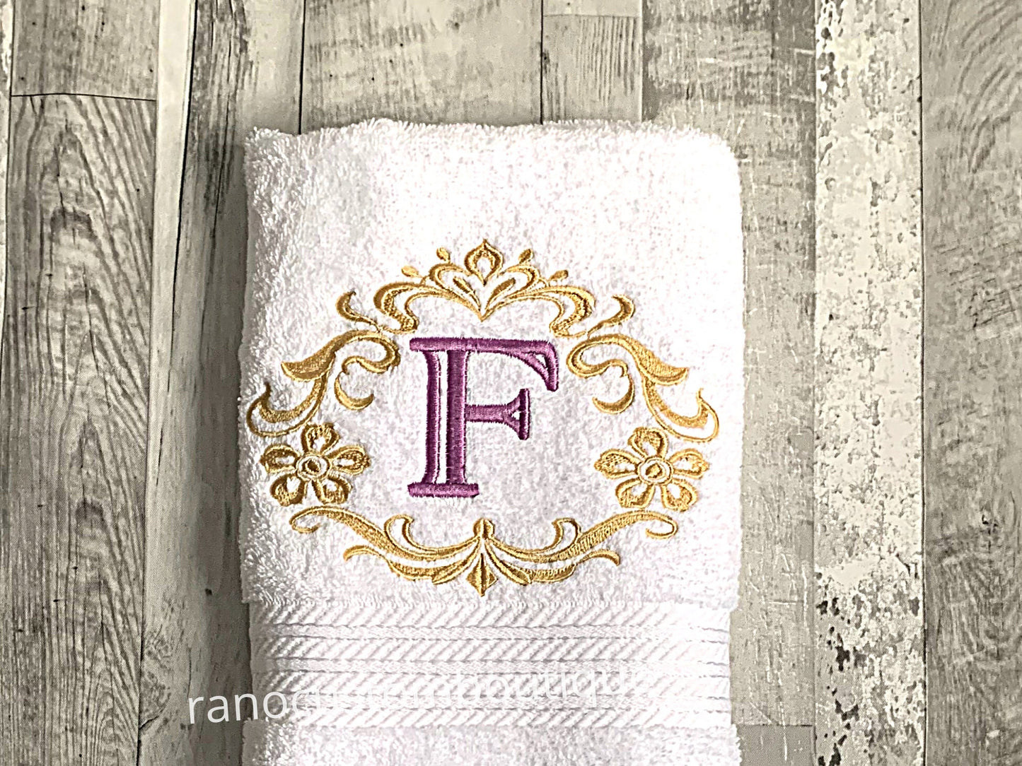 Personalised Embroidered Towel, Custom Towel, Damask Monogram Frame design, Embroidered Monogram Towel, Personalized Towel