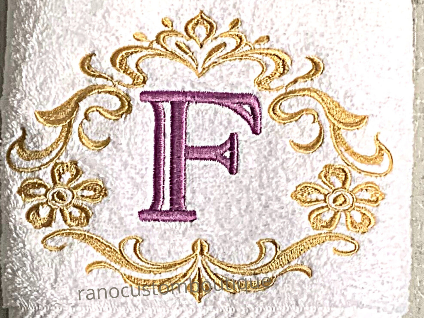 Personalised Embroidered Towel, Custom Towel, Damask Monogram Frame design, Embroidered Monogram Towel, Personalized Towel