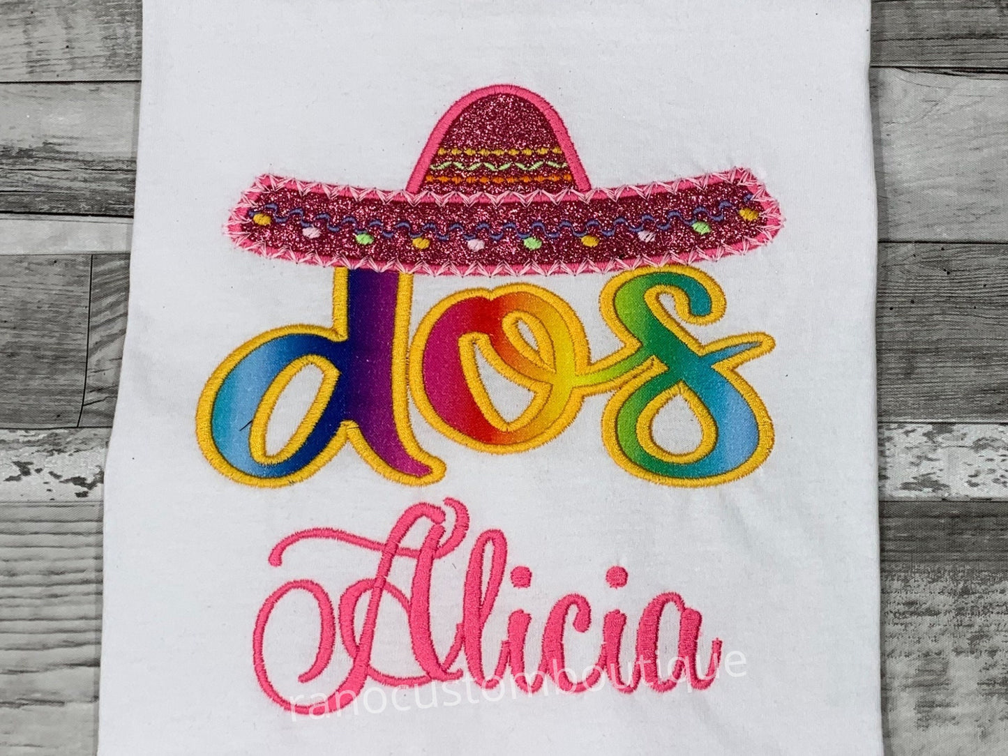 Personalized Pink Sombrero Girls T-Shirts, Custom Girls Bodysuit, Embroidered Fiesta Party Birthday Shirts, Embroidered  Name Design