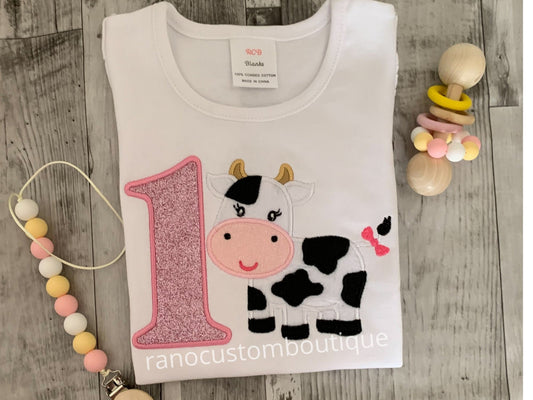 Personalizable Embroidered Girl Shirts, Baby Girl Clothing, Embroidered Baby Cow design, Embroidered Shirts