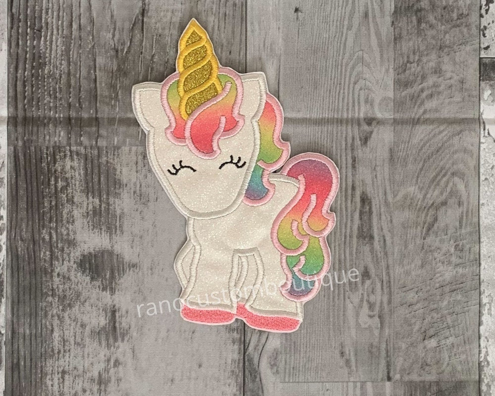 Glitter Rainbow Unicorn Girl Patch, Embroidery Applique Rainbow Patch, Backpack Patch, Jackets, Bags Patch.