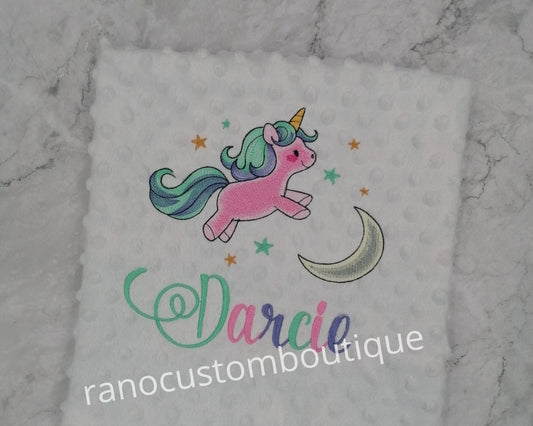 Personalized Girls Baby Blanket,Unicorn Baby Blanket, Embroidered Baby Shower Gift, Custom Blanket Birthday Gift