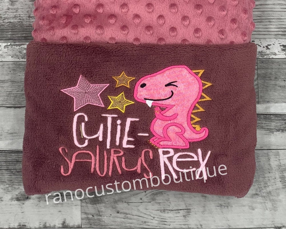 Personalized Girls Baby Blanket,Dinosaur Baby Blanket, Embroidered Baby Shower Gift, Custom Blanket Birthday Gift