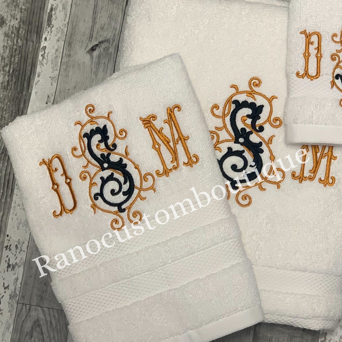 Personalized Face/Hand/Bath Towel, Embroidered Towel, Manoir Monogram Design, Monogrammed Towels