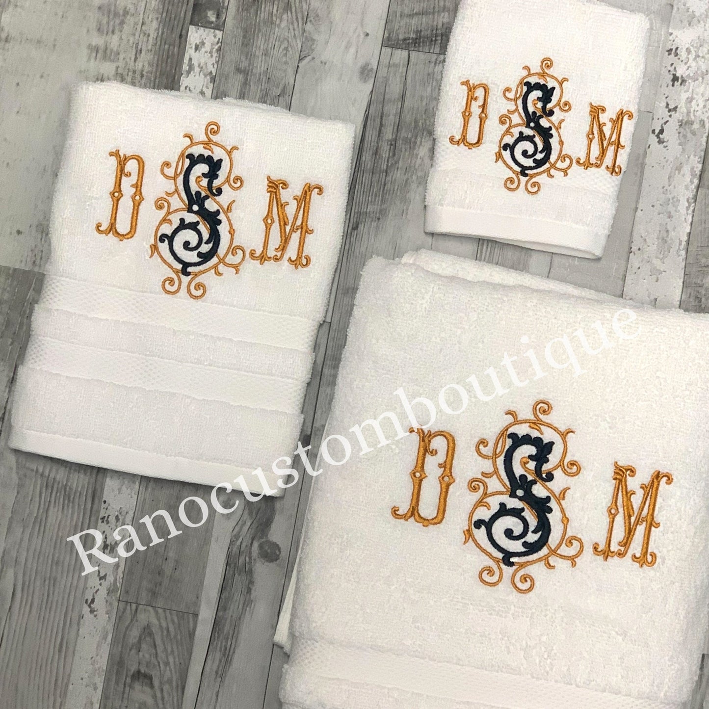 Personalized Face/Hand/Bath Towel, Embroidered Towel, Manoir Monogram Design, Monogrammed Towels