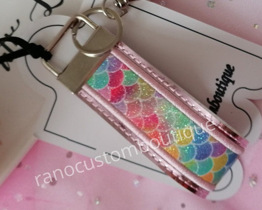 Embroidered Pink Keyring Wristlet, Pink Glitter Vinyl Key Fob, Embroidered Key Chain, Glitter Ping Wristlet Key Chain