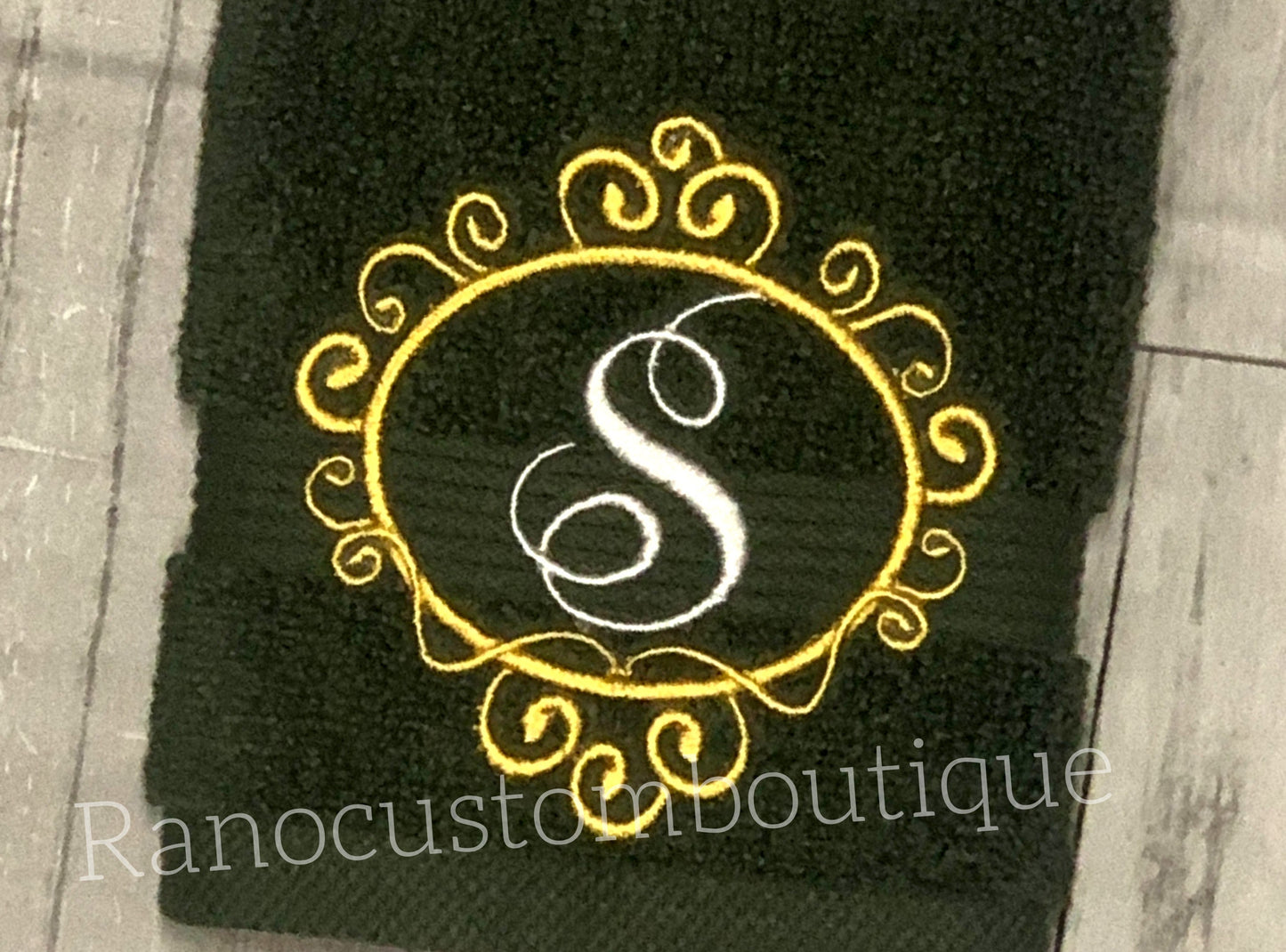 Monogrammed Elegant Frame Design, Embroidered Green Face towel, Wedding Gifts, Custom elegant Towel Design