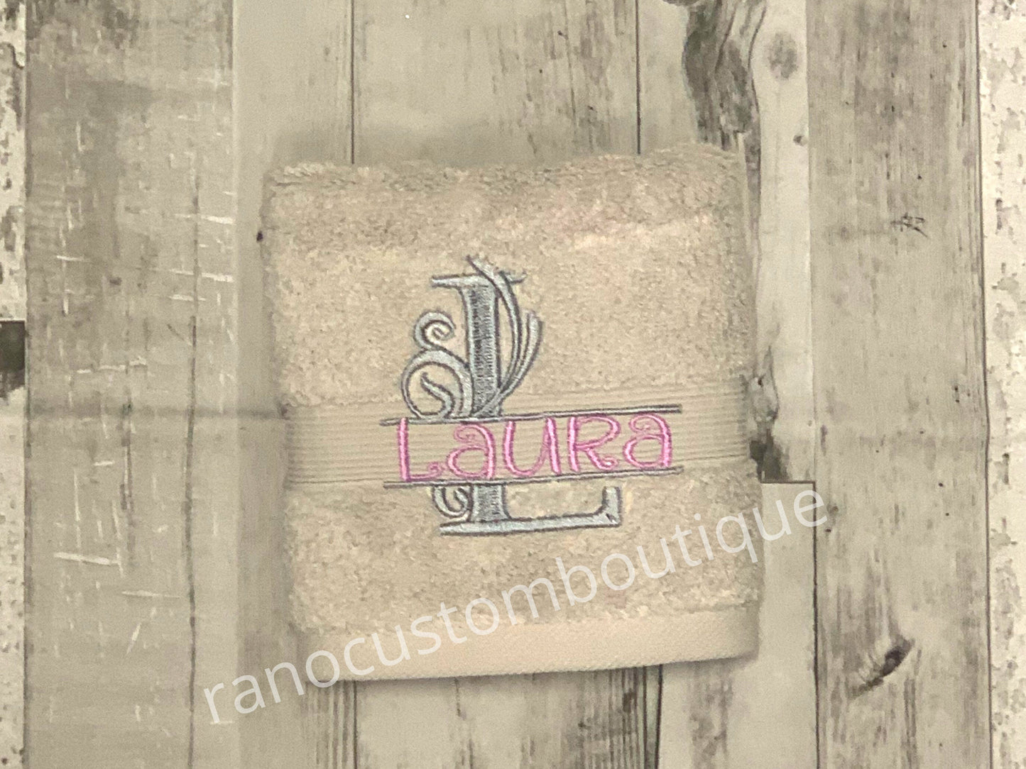 Monogrammed Split Flourish Towel, Embroidered Face towel, Personalised Wedding Gift, Custom Name Towels