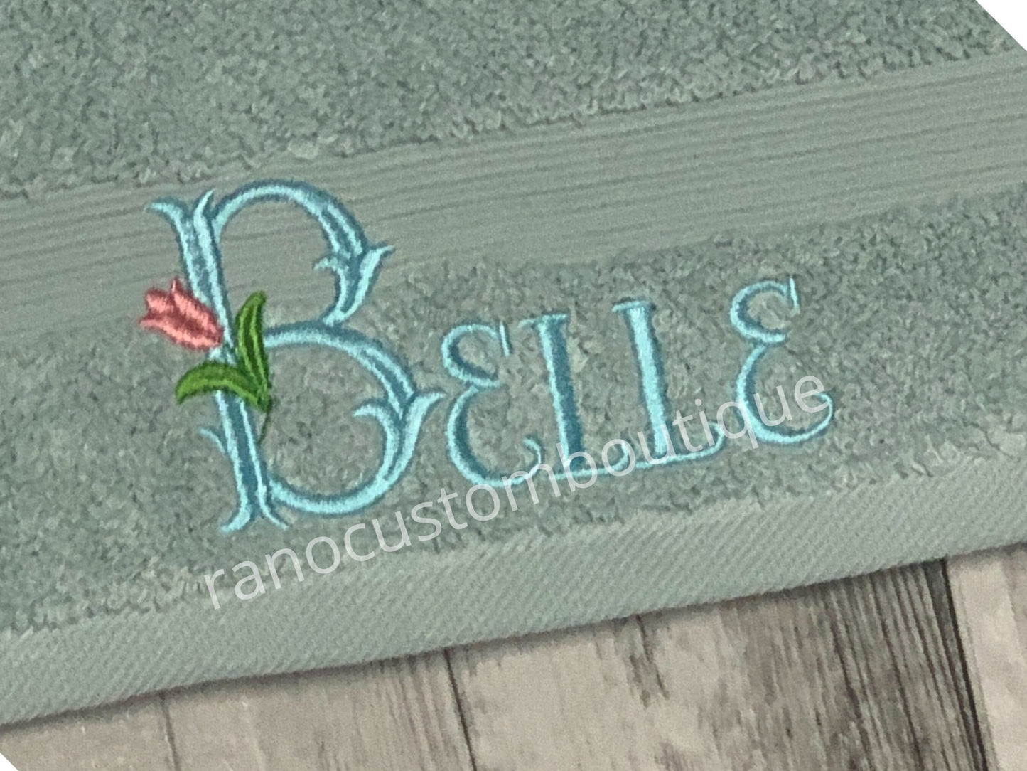 Monogrammed Tulip design Towel, Embroidered Face towel, Wedding Gifts, Custom Name Towels