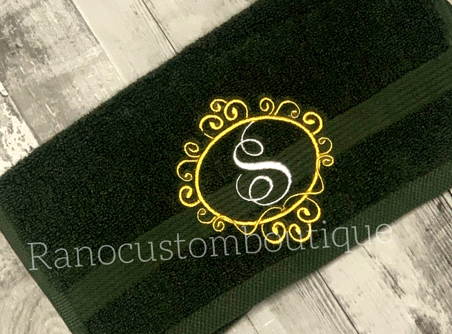 Monogrammed Elegant Frame Design, Embroidered Green Face towel, Wedding Gifts, Custom elegant Towel Design
