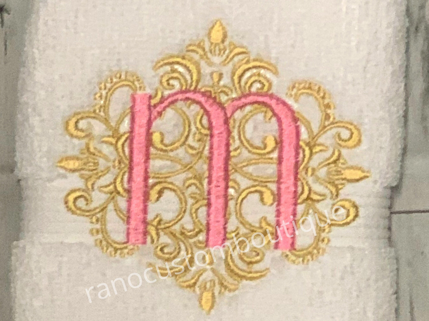 Monogrammed Elegant Damask Towels, Embroidered Face towel, Wedding Gifts, Custom elegant Towel Design