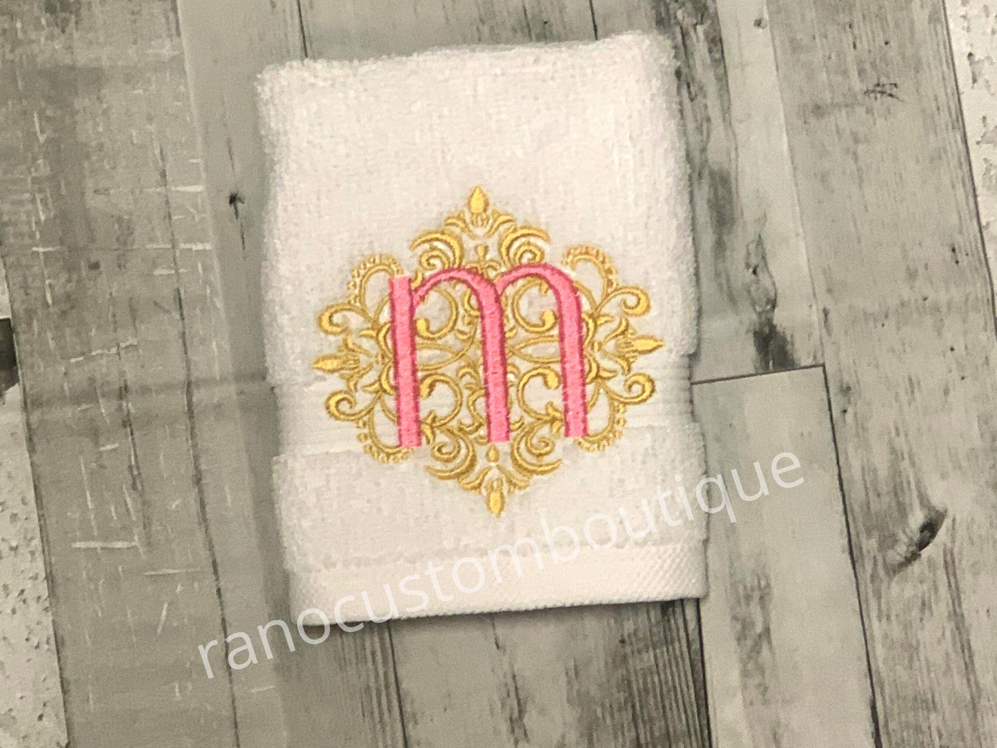 Monogrammed Elegant Damask Towels, Embroidered Face towel, Wedding Gifts, Custom elegant Towel Design