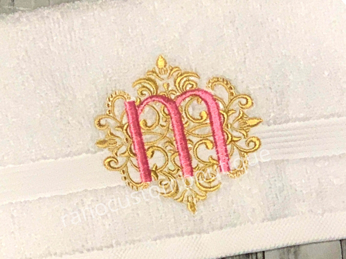 Monogrammed Elegant Damask Towels, Embroidered Face towel, Wedding Gifts, Custom elegant Towel Design