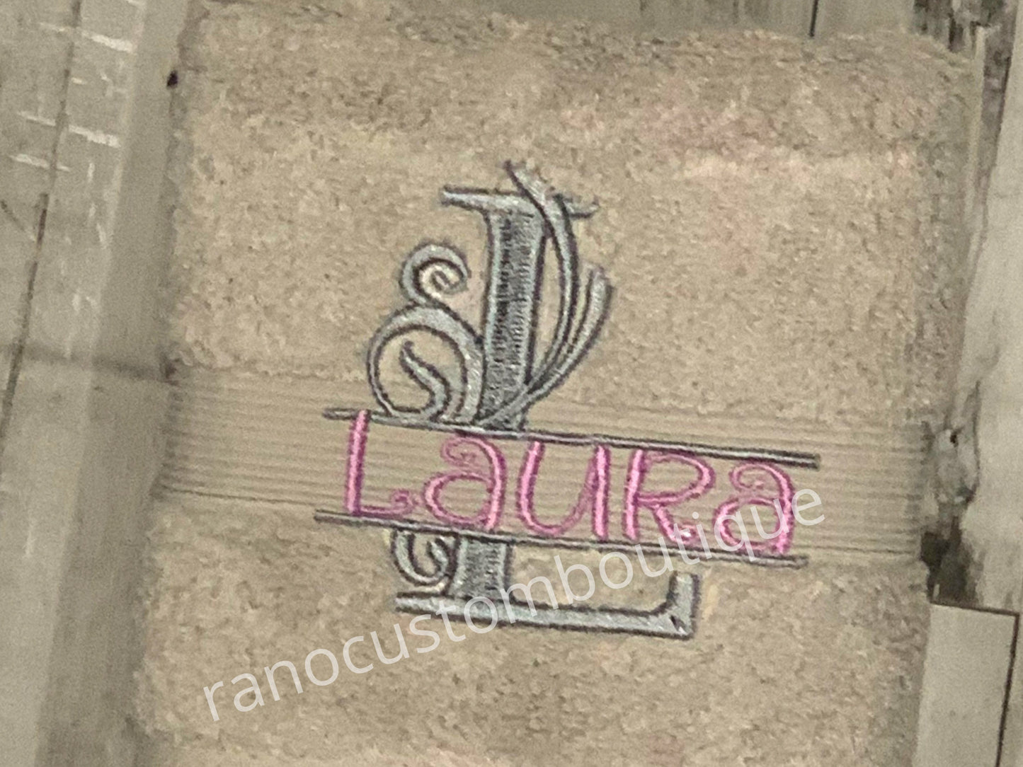 Monogrammed Split Flourish Towel, Embroidered Face towel, Personalised Wedding Gift, Custom Name Towels