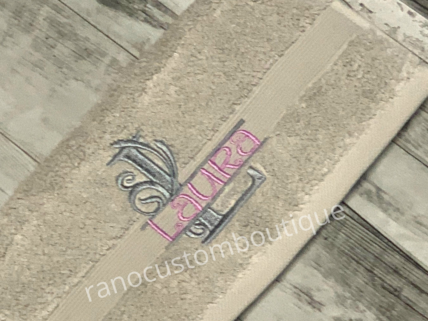 Monogrammed Split Flourish Towel, Embroidered Face towel, Personalised Wedding Gift, Custom Name Towels