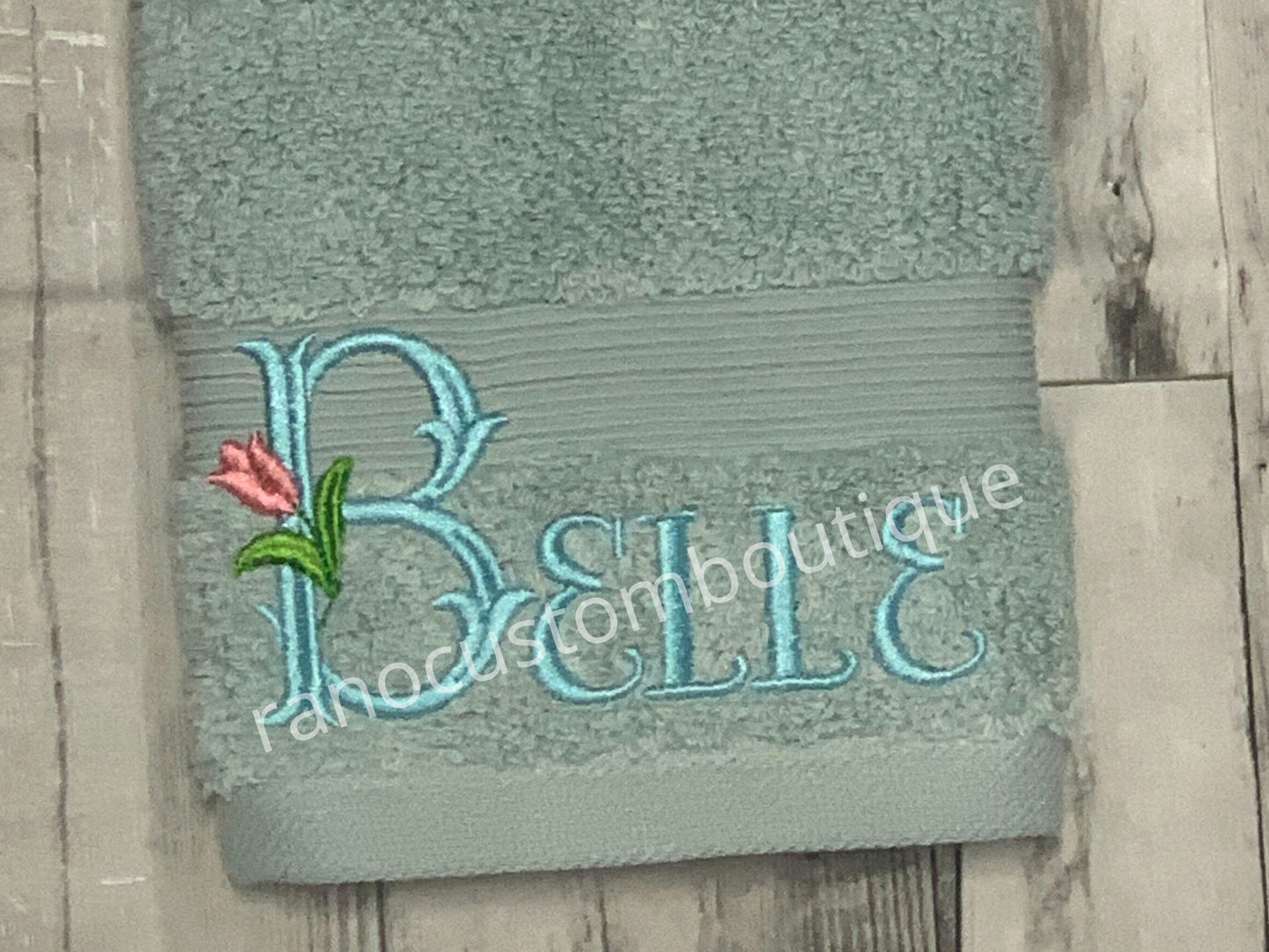 Monogrammed Tulip design Towel, Embroidered Face towel, Wedding Gifts, Custom Name Towels