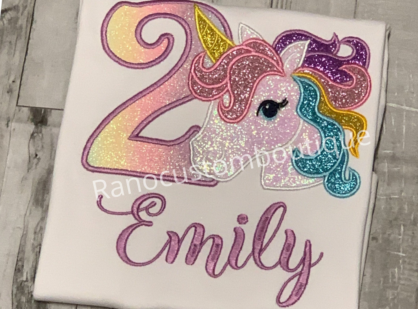 Pastel Rainbow Unicorn Birthday Shirt, Unicorn Embroidered Glitter Number Shirt, Personalized Pastel Unicorn Lavender T-shirt