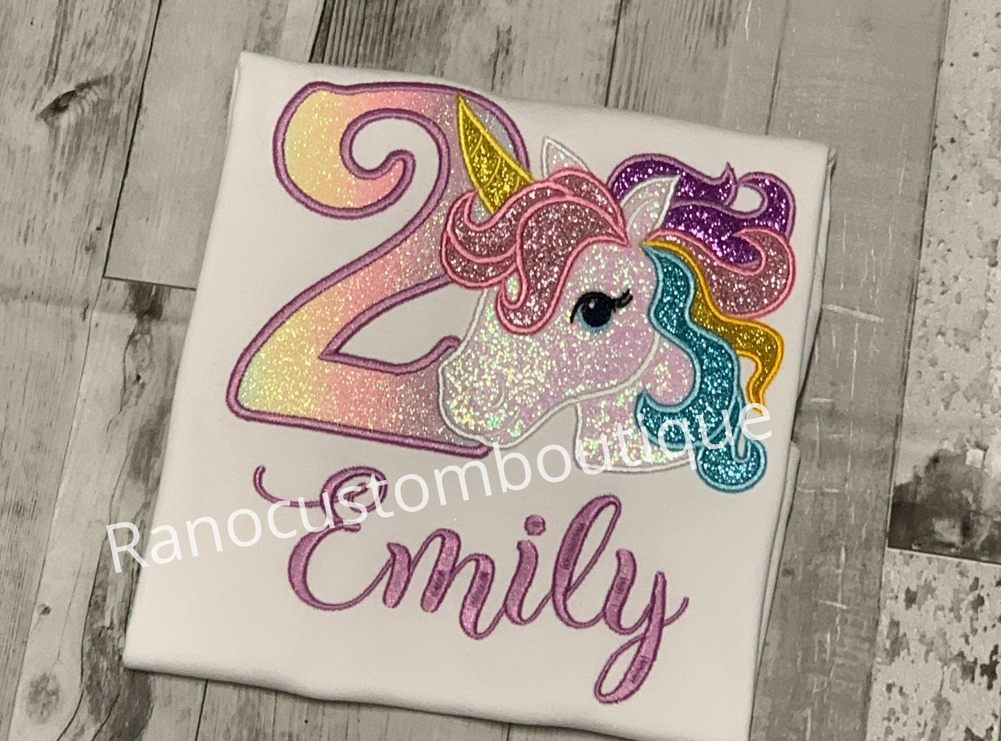 Pastel Rainbow Unicorn Birthday Shirt, Unicorn Embroidered Glitter Number Shirt, Personalized Pastel Unicorn Lavender T-shirt