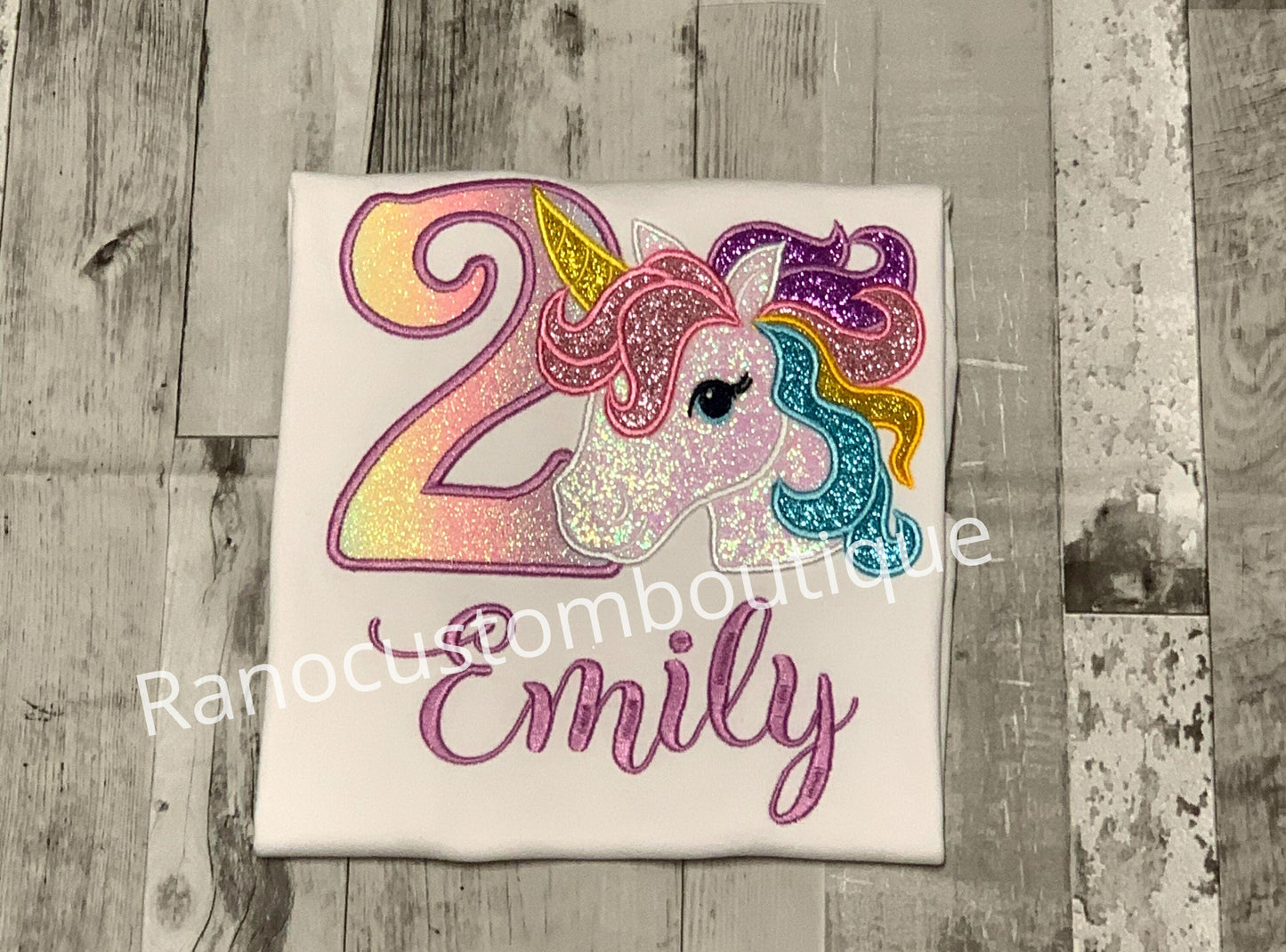 Pastel Rainbow Unicorn Birthday Shirt, Unicorn Embroidered Glitter Number Shirt, Personalized Pastel Unicorn Lavender T-shirt