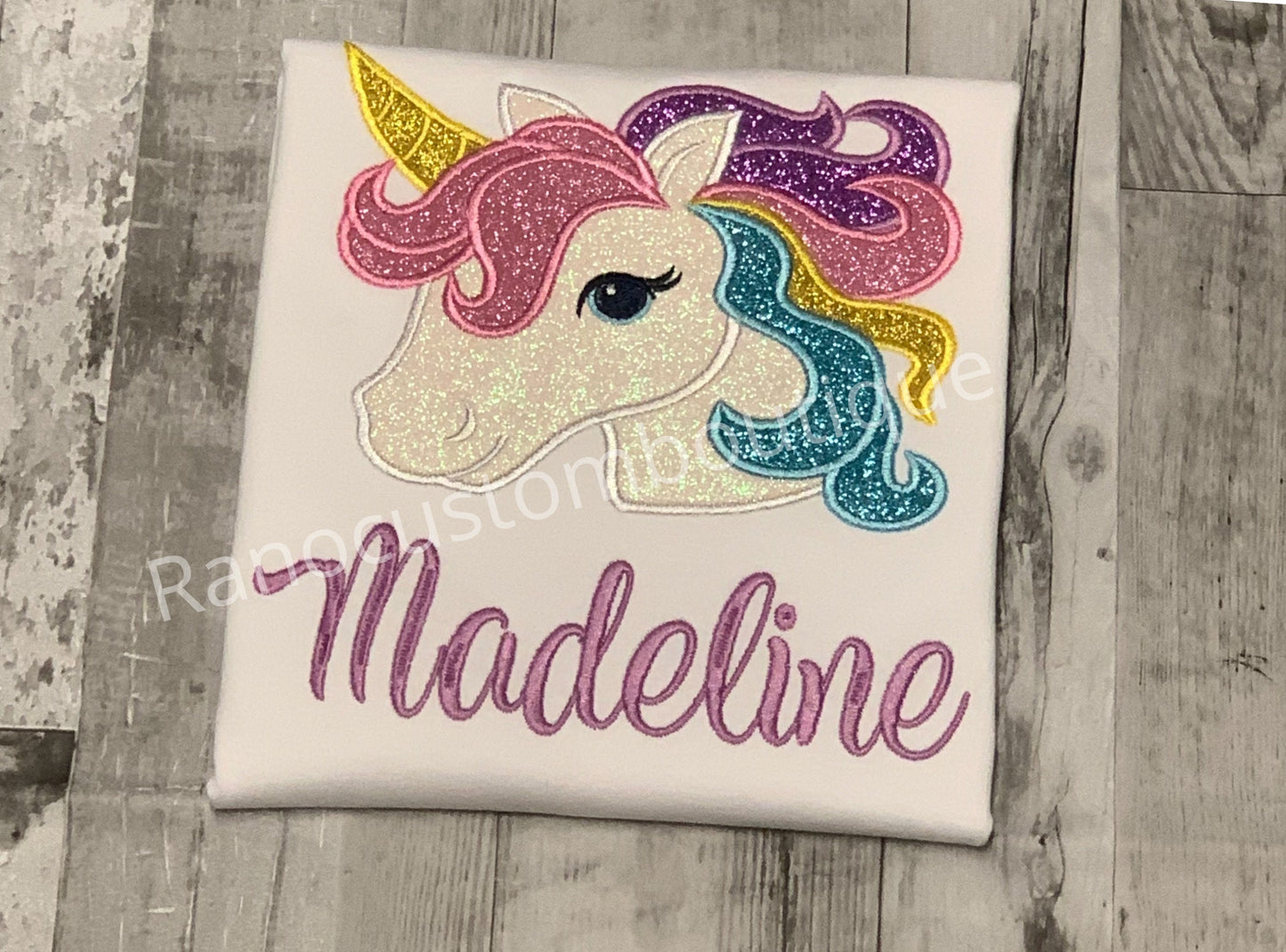 Rainbow Unicorn Birthday Shirt, Unicorn Embroidered Glitter Shirt, Personalised Pastel Unicorn Lavender T-shirt