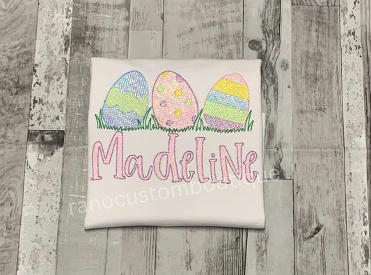 Easter Design, Easter Egg Shirt, Easter Egg Girls T-Shirt, Personalized Girls T-Shirts, Custom Girls T-Shirt, Embroidered Egg Design