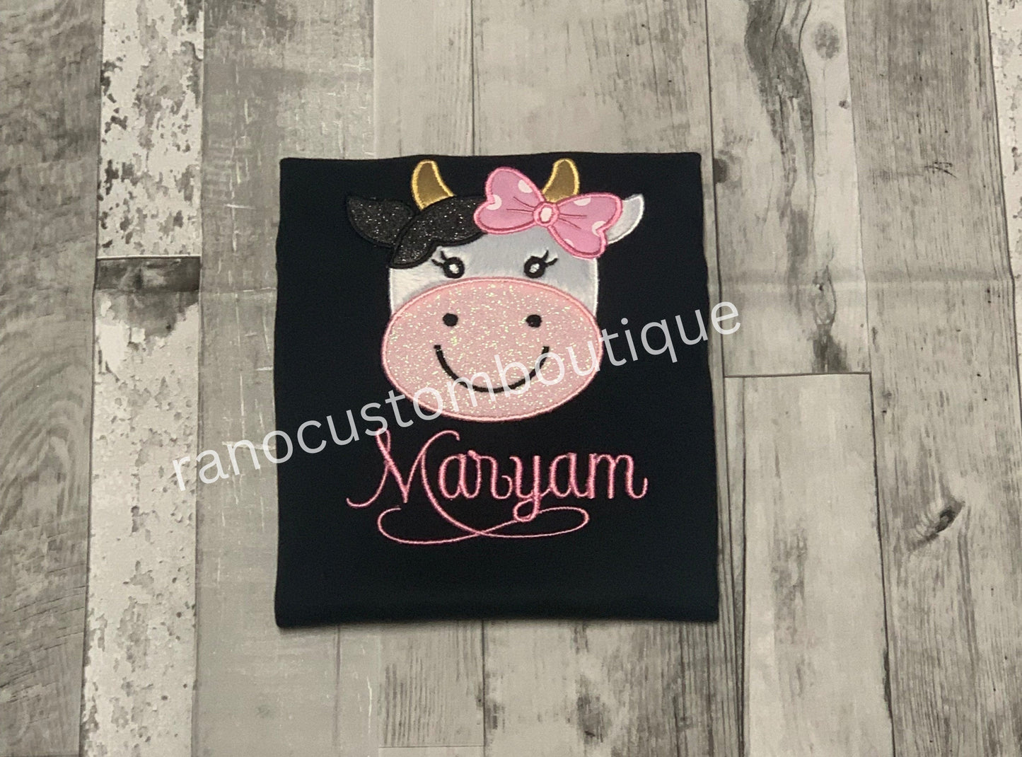 Personalised Baby Cow Girl Shirt, Personalised Girls Clothing, Baby Cow Design, Custom Name Design, Embroidered Clothing