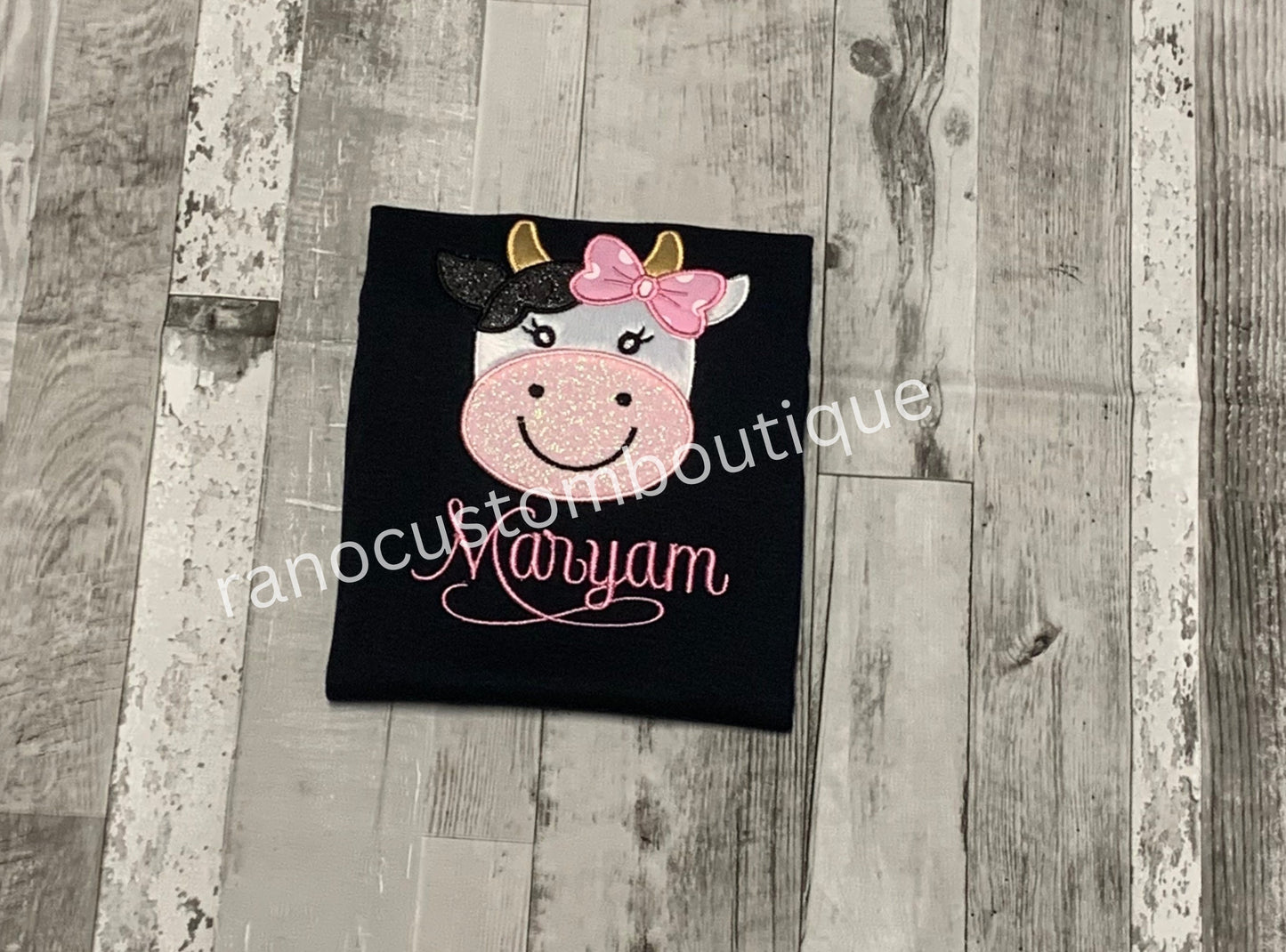 Personalised Baby Cow Girl Shirt, Personalised Girls Clothing, Baby Cow Design, Custom Name Design, Embroidered Clothing