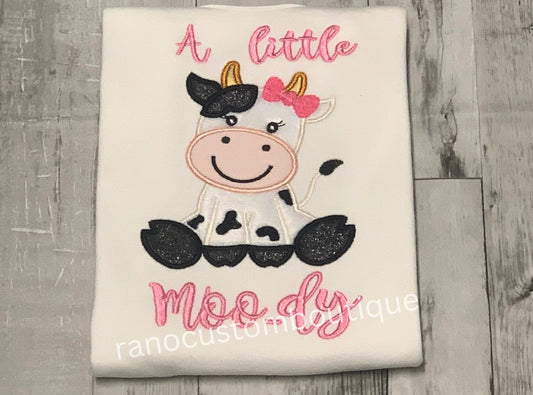 Baby Cow T-Shirt, Embroidered Girls Shirt, Embroidered Baby Cow Design, Baby Shower Gift, Cow Baby Gift Shirt