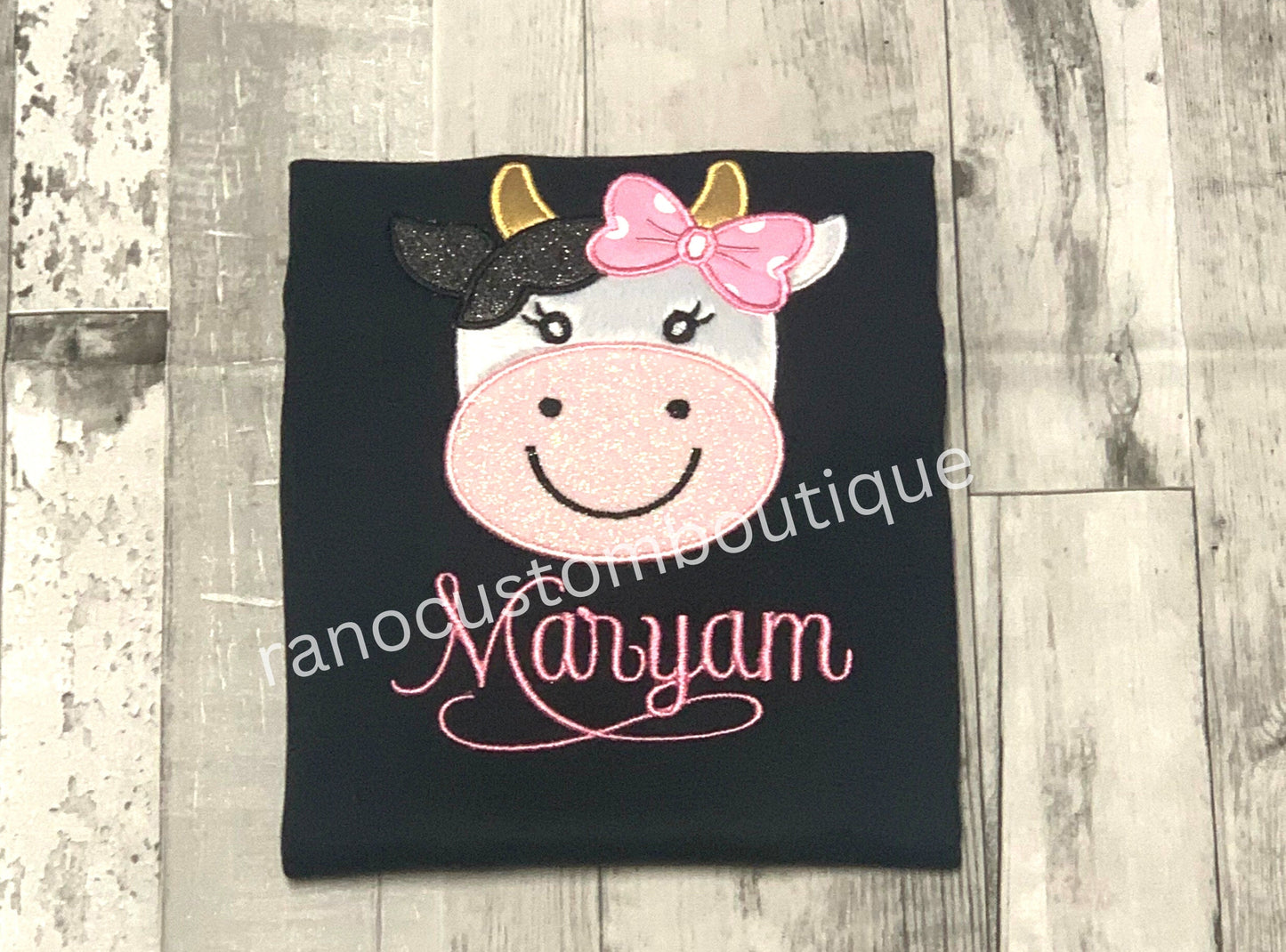 Personalised Baby Cow Girl Shirt, Personalised Girls Clothing, Baby Cow Design, Custom Name Design, Embroidered Clothing