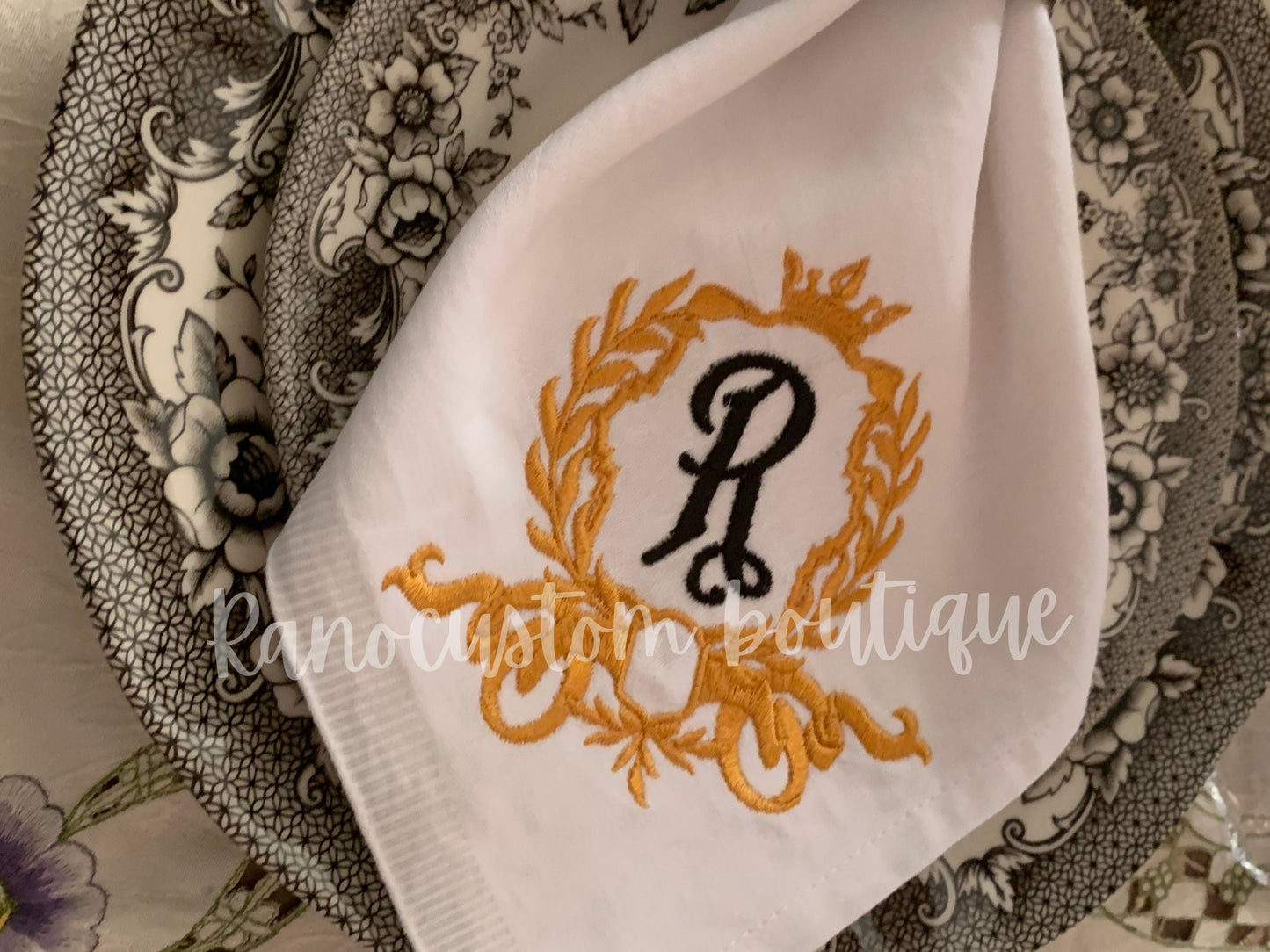 Elegant Bespoke Embroidered Napkin, Custom Cotton Embroidered Napkin, Personalised Luxury Napkin