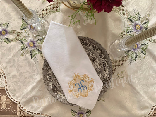 Elegant Bespoke Embroidered Napkin, Dinner Cotton Napkin, Custom Cotton Embroidered Napkin, Personalised Luxury Napkin