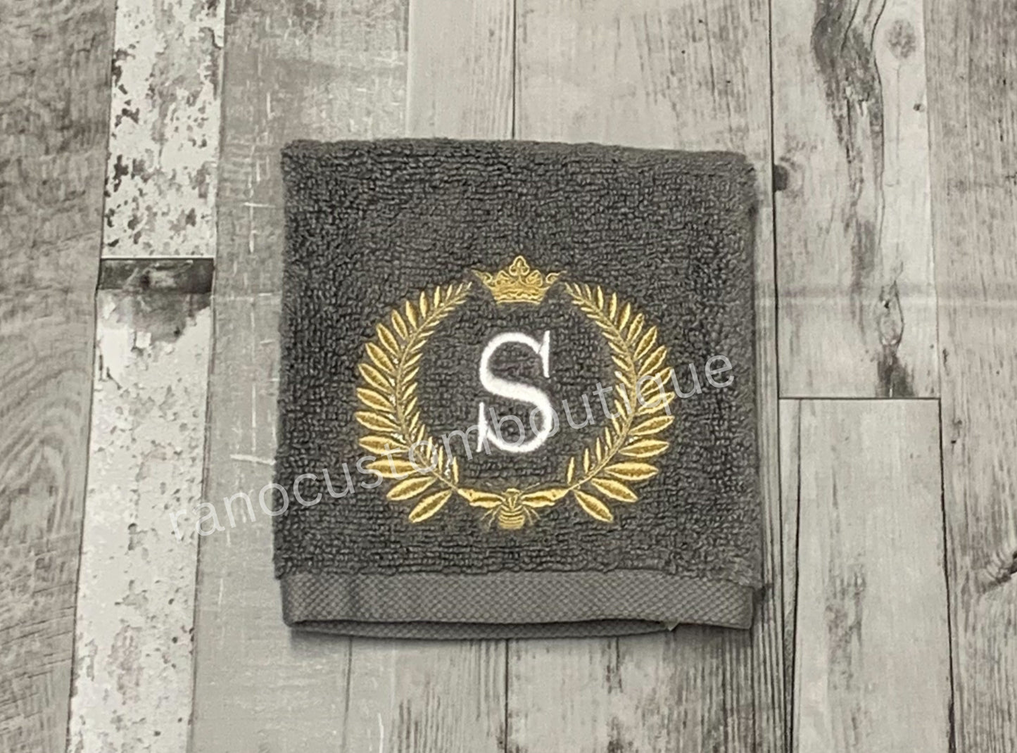 Personalised Bee Monogrammed towel, bee laurel towel, Personalised  Grey Towel,Embroidered Face Towel , Wedding Gift