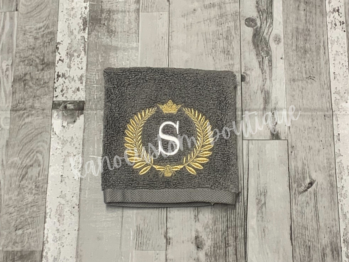 Personalised Bee Monogrammed towel, bee laurel towel, Personalised  Grey Towel,Embroidered Face Towel , Wedding Gift