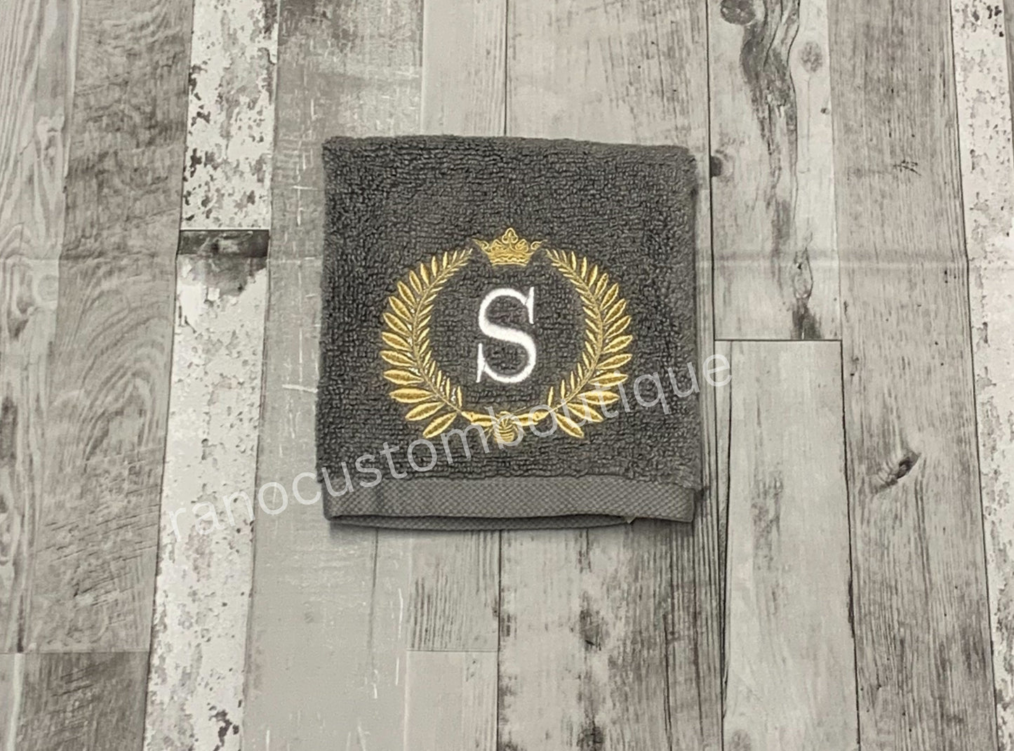 Personalised Bee Monogrammed towel, bee laurel towel, Personalised  Grey Towel,Embroidered Face Towel , Wedding Gift