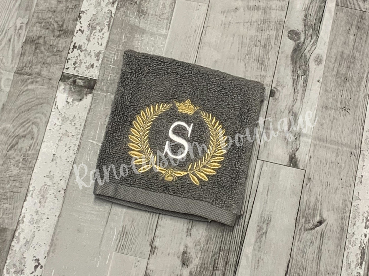 Personalised Bee Monogrammed towel, bee laurel towel, Personalised  Grey Towel,Embroidered Face Towel , Wedding Gift