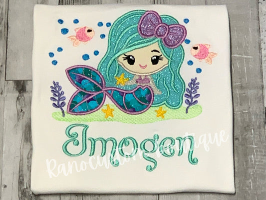 Embroidered Mermaid Custom Shirt, Mermaid Birthday Shirt, Mermaid Birthday Party, Embroidered Girl's Clothing, Personalised Girl's Shirts