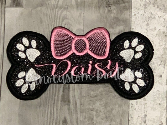 Embroidered Dog Bone Patch, Personalised Pet Name Patch , Iron on Pet Bow Patch, Dog Accessories, Custom Dog Name Patch,