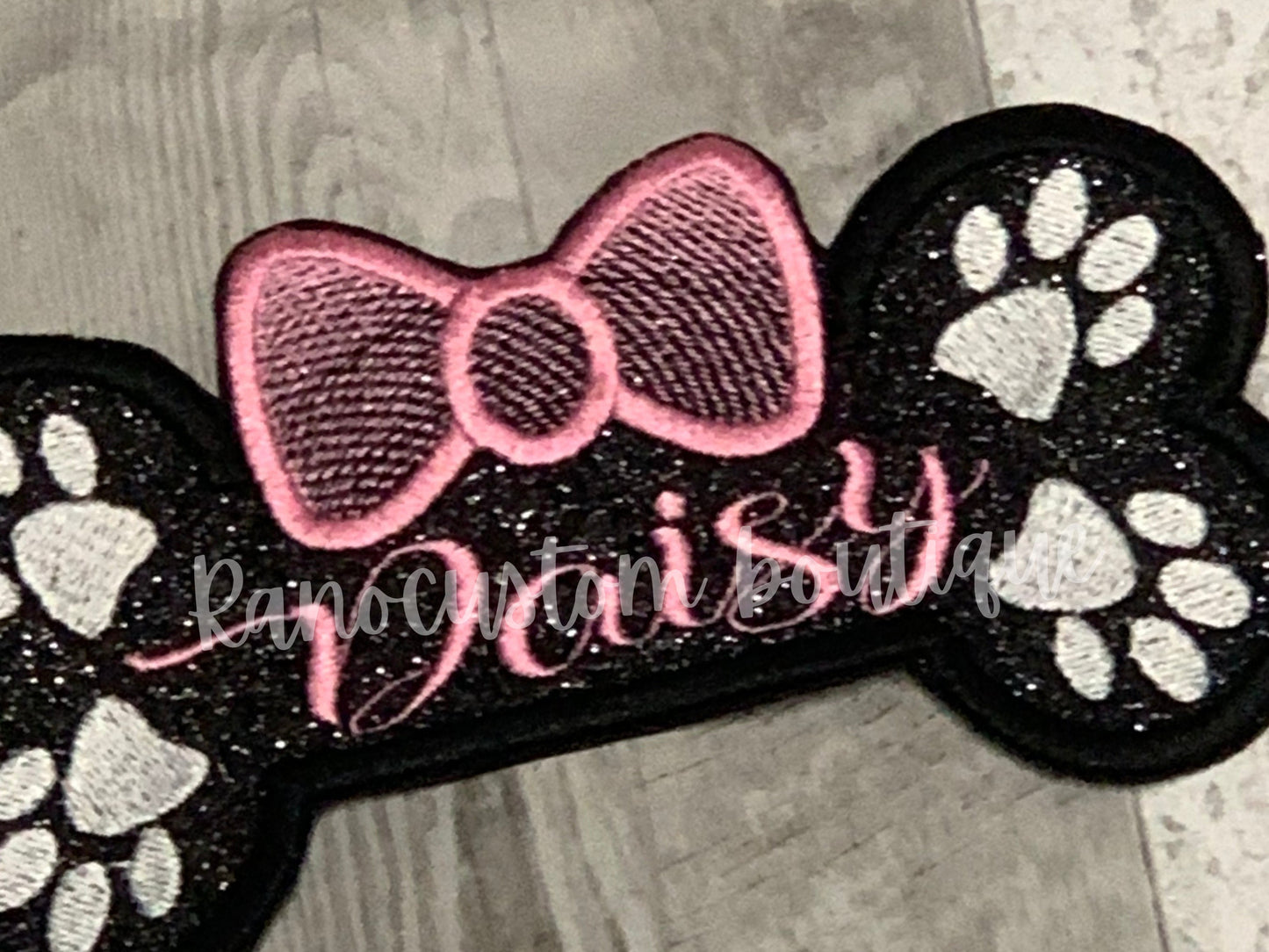 Embroidered Dog Bone Patch, Personalised Pet Name Patch , Iron on Pet Bow Patch, Dog Accessories, Custom Dog Name Patch,